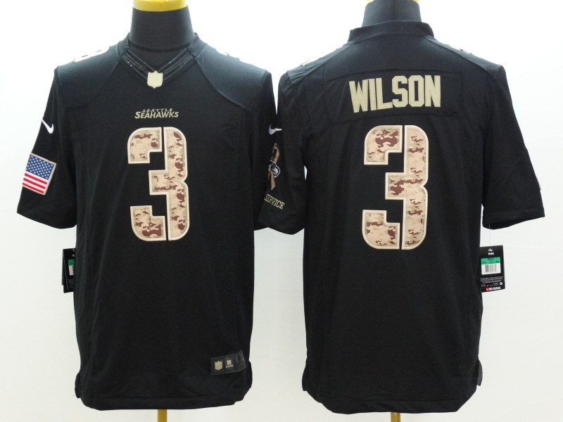 Men's Seattle Seahawks Russell Wilson #3 Black Alternate Jersey